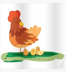 moma hen and chickens Poster