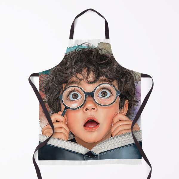 Item preview, Wide-Eyed Wonder – Curious Boy with Book and Big Glasses designed and sold by ChenEngEng.