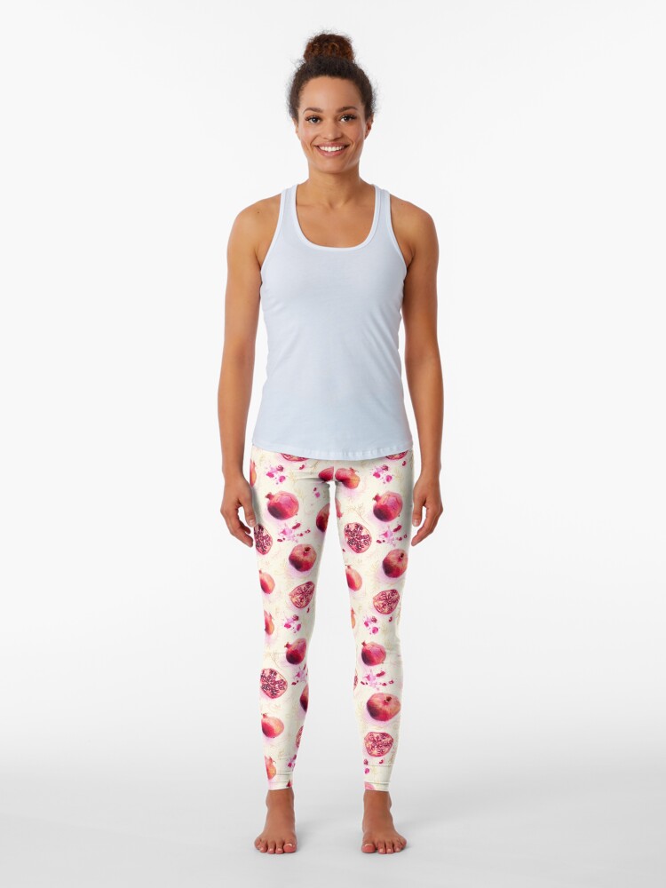 Thumbnail 1 of 5, Leggings, Painted Pomegranates with Gold Leaf Pattern designed and sold by micklyn.