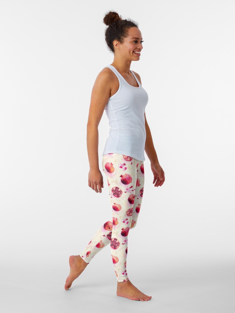 Leggings, Painted Pomegranates with Gold Leaf Pattern designed and sold by micklyn
