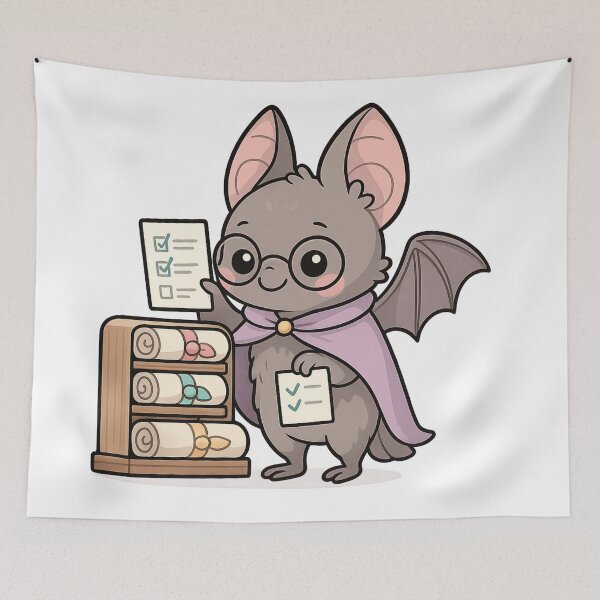 Item preview, Kawaii Scroll Organizer Bat – Cute Fantasy Librarian Sticker designed and sold by Tenpercentluck.
