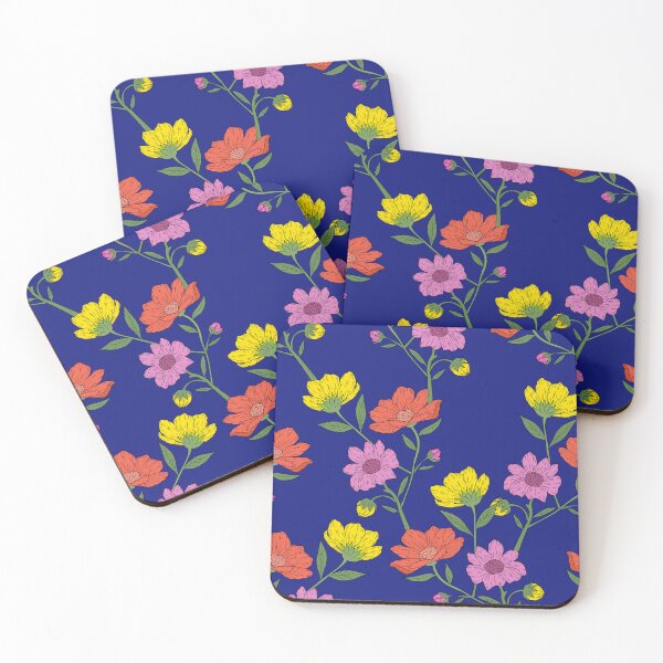 Item preview, Vibrant Floral Pattern on Deep Blue designed and sold by overheadclick.