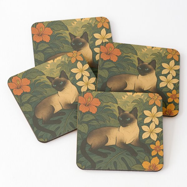 Item preview, Elegant Siamese Cat in Lush Tropical Paradise – Botanical Jungle Art designed and sold by DiShepherd.