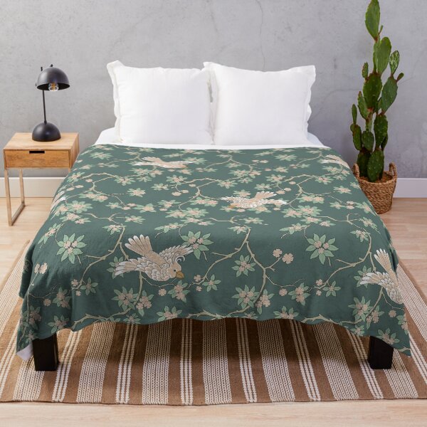Item preview, Chinoiserie Parrot Birds in Cherry Blossom Trees Teal Green designed and sold by trefail.
