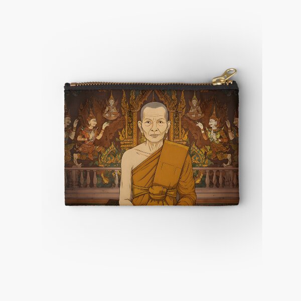 Item preview, Elder Buddhist monk in front of temple mural designed and sold by Koalangel.