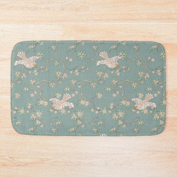 Item preview, Chinoiserie Parrot Birds in Cherry Blossom Trees Soft Muted Blue designed and sold by trefail.