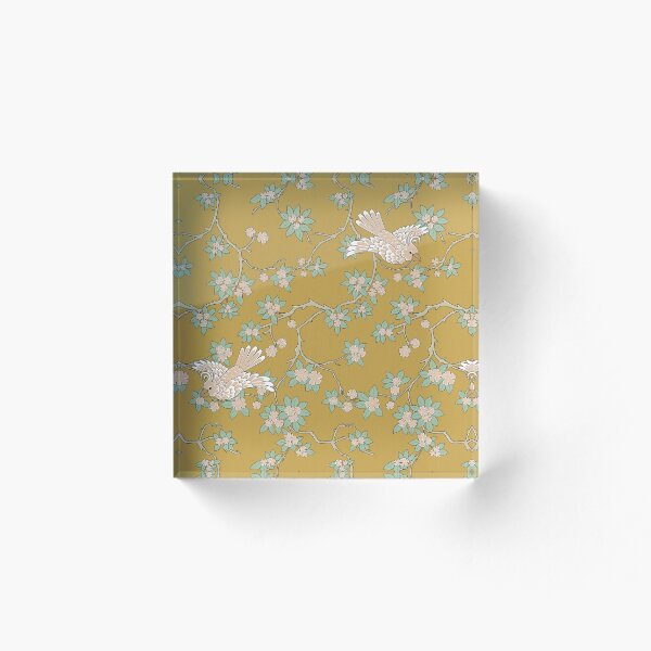 Item preview, Chinoiserie Parrot Birds in Cherry Blossom Trees Yellow designed and sold by trefail.