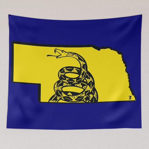 Item preview, NEBRASKAN   - Libertarian - Don't Tread On Me Gadsden Snake on  NEBRASKA  Map on Blue default background, #020279 designed and sold by pelagio.