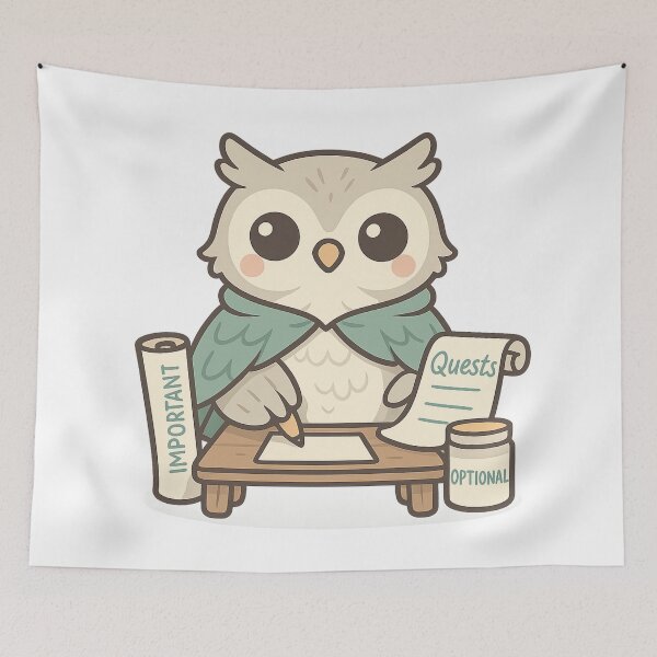 Item preview, Kawaii Quest Giver Owl – Cute Fantasy RPG Sticker designed and sold by Tenpercentluck.