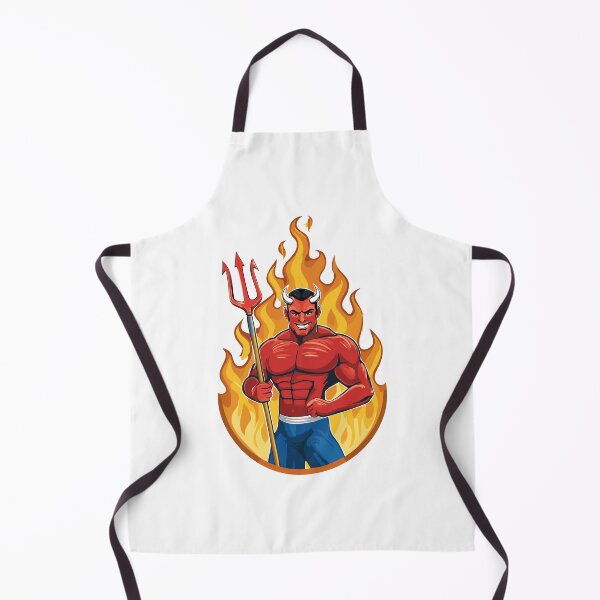 Item preview, Devil with trident in the fire, Evil laughing devil, Angry red demon illustration, muscular demon with glowing eyes, strong sports cartoon character designed and sold by Danler.