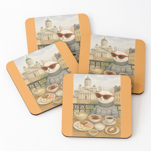 Item preview, Helsinki Morning with Elegant Cat – Nordic Breakfast Art Print designed and sold by holaitssher.