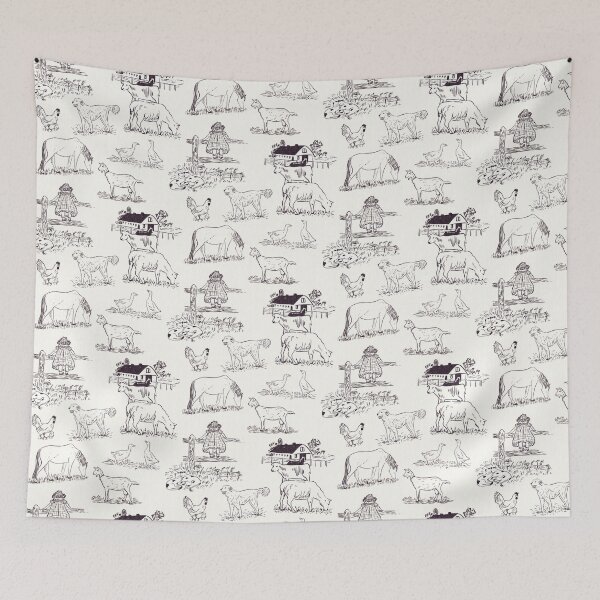 Item preview, Farmhouse Animals Toile Pattern White designed and sold by trefail.