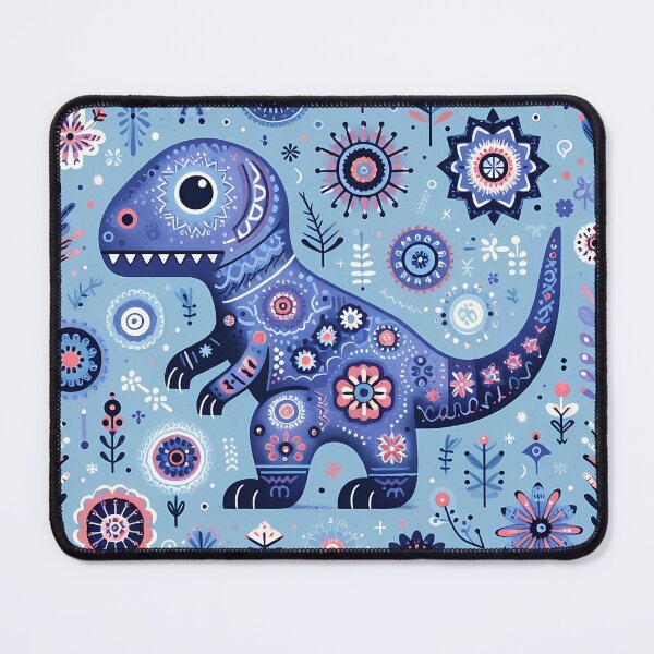 Item preview, Purple T-Rex Dinosaur Blue Flower Fun - Scandinavian Folk Art by heidiannemorris © designed and sold by FOLK ART FUSION by heidiannemorris.