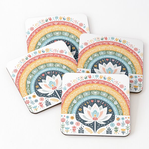 Item preview, Lotus Rainbow Folk Blossom Peace - Scandinavian Folk Art by heidiannemorris © designed and sold by FOLK ART FUSION.