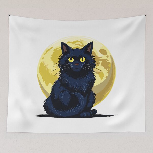 Item preview, Black cat with a full moon in the background, Angry black cat with big eyes, Yellow cat's eyes, Friday 13 with black cats designed and sold by Danler.