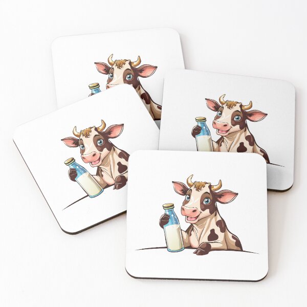 Item preview, Cartoon happy cow holding a bottle of milk, Cheerful cow with a bottle of milk, Farm, cow with horns watching you curiously, Farming cattle animal, sketch for milk diary and beef products designed and sold by Danler.