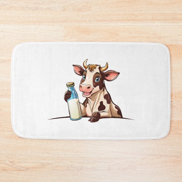 Item preview, Cartoon happy cow holding a bottle of milk, Cheerful cow with a bottle of milk, Farm, cow with horns watching you curiously, Farming cattle animal, sketch for milk diary and beef products designed and sold by Danler.