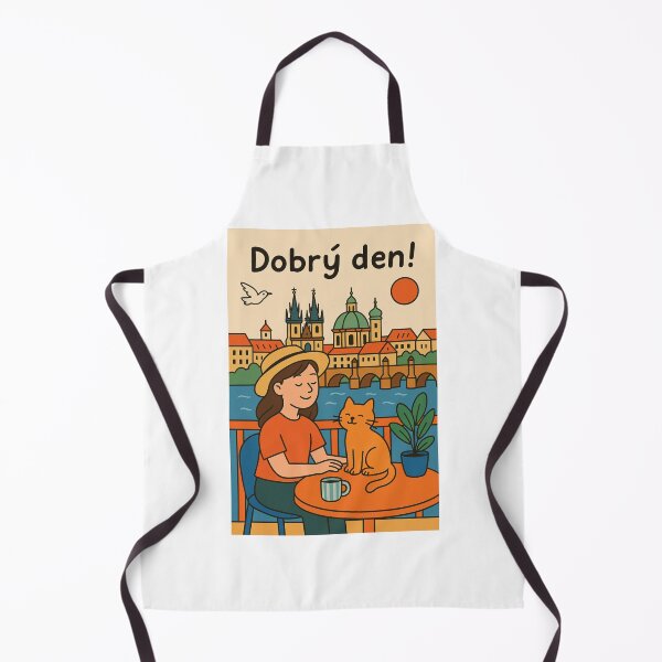 Item preview, Dobrý Den in Prague – Cute Cartoon Woman and Cat Illustration designed and sold by holaitssher.