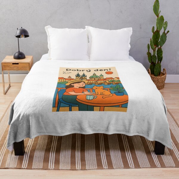 Item preview, Dobrý Den in Prague – Cute Cartoon Woman and Cat Illustration designed and sold by holaitssher.