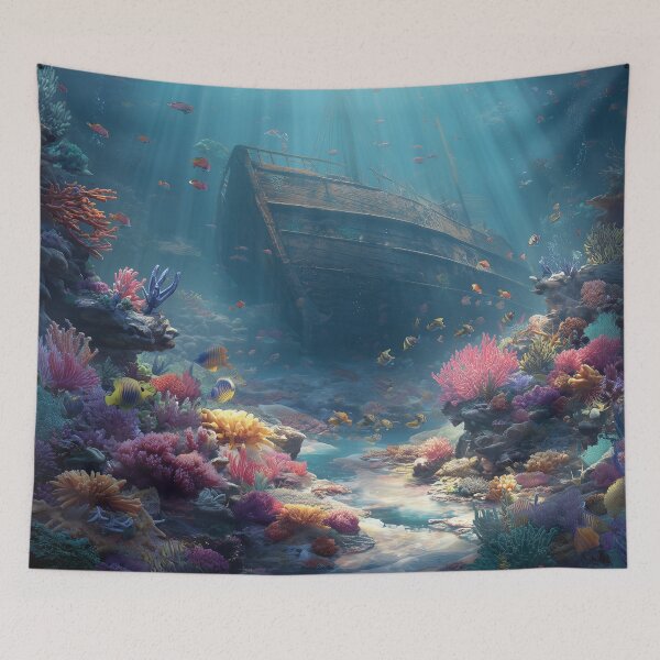 Item preview, Sunken Ship in Coral Reef – Realistic Underwater Scene designed and sold by MonxArt.