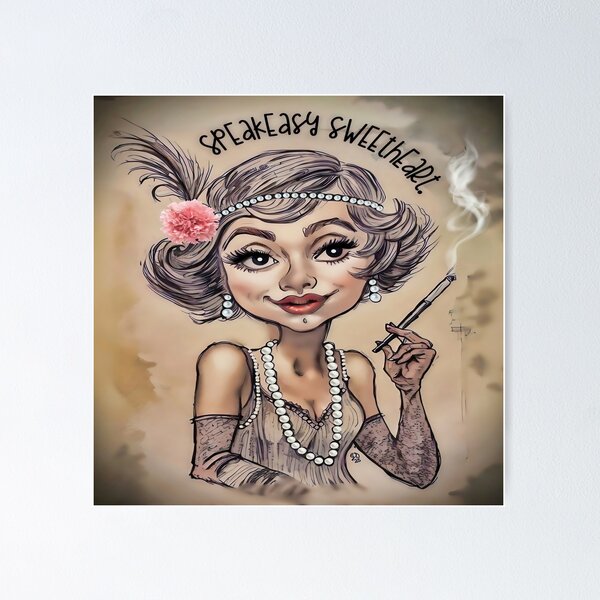 Item preview, Speakeasy Sweetheart Flapper Girl Caricature Art designed and sold by gleefulme.