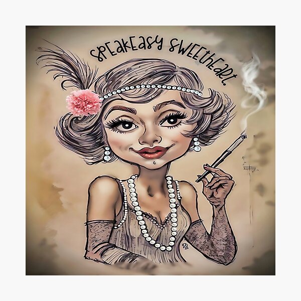 Item preview, Speakeasy Sweetheart Flapper Girl Caricature Art designed and sold by gleefulme.