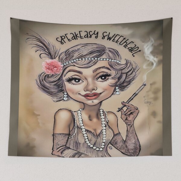 Item preview, Speakeasy Sweetheart Flapper Girl Caricature Art designed and sold by gleefulme.