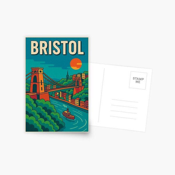 Aperçu de l'œuvre Affiche de voyage pop art numérique d'inspiration vintage de Bristol | Illustration d'un paysage urbain emblématique | Décoration murale colorée et audacieuse | Décoration emblématique de Bristol créée et vendue par PaintedPixels01.