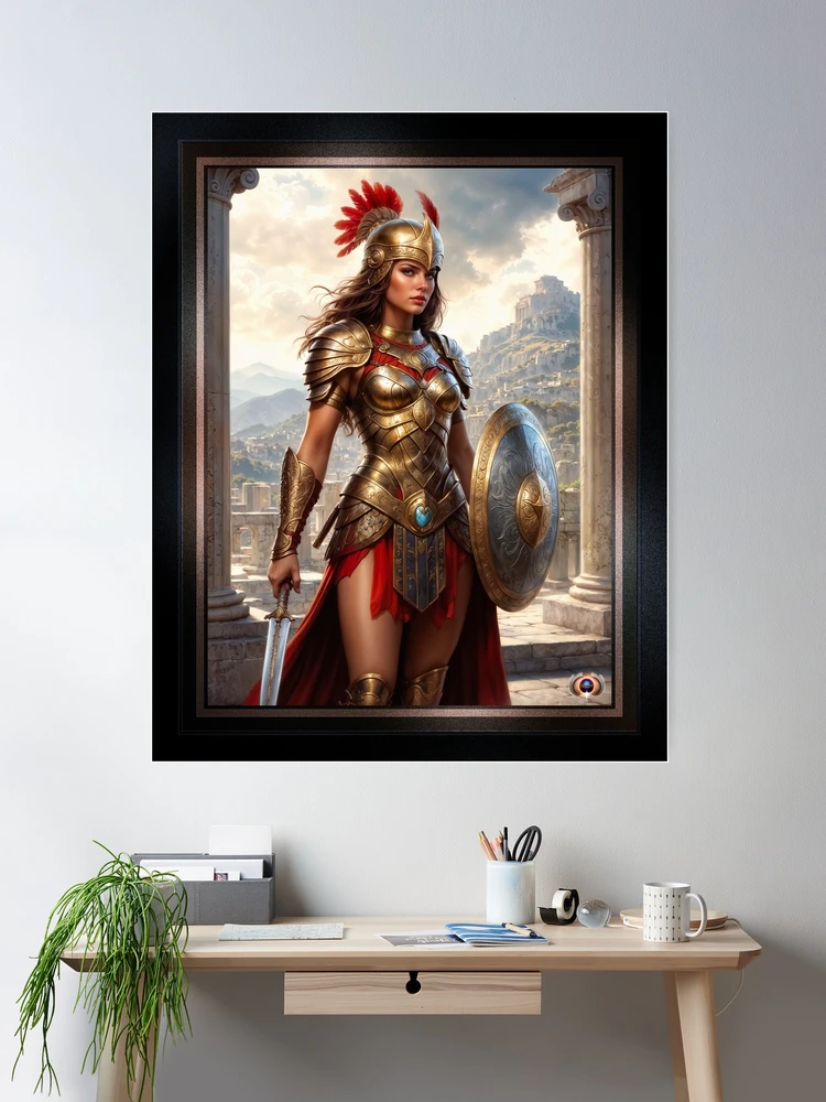 Golden Vision Of The Akladia She Warrior Guardian Mesmerizing AI Concept Art by Xzendor7 Room Decor Poster Art Print