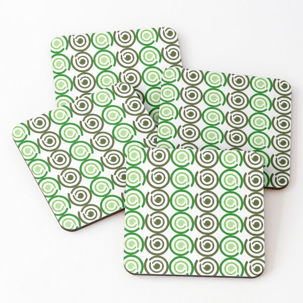 Item preview, Green tone seamless pattern with vertical column circles, Fuzzy spin spiral block repeat seamless pattern, design for fabric print or wallpaper, vertical strip patter designed and sold by pipikijung.