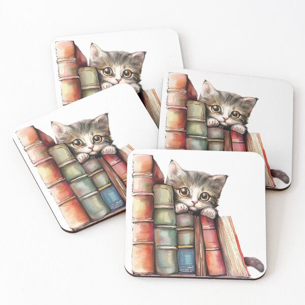Artikelvorschau, Süße Katze mit Büchern entworfen und verkauft von ARTelierDigital.