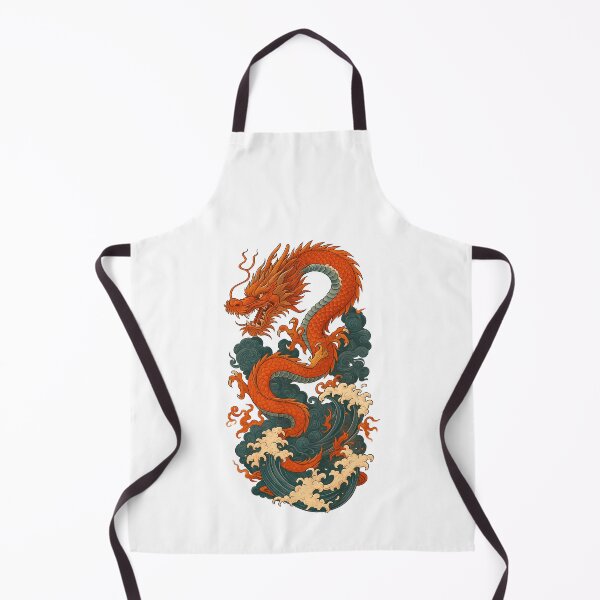 Item preview, Oriental Fire Dragon Rising from Ocean Waves designed and sold by ArtfulWeave.
