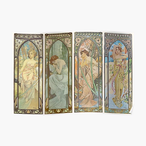 "HD. The times of the day (1899) serie Alphonse Mucha HIGH DEFINITION