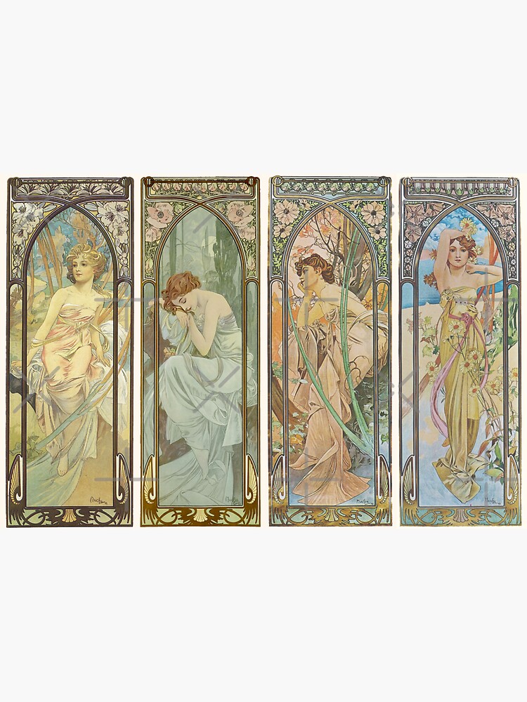 "HD. The times of the day (1899) serie Alphonse Mucha HIGH DEFINITION