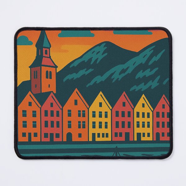 Item preview, Colorful Bergen Travel Poster | Retro Pop Art Norway Print | Vintage Scandinavian Wall Art | Coastal Norway Decor | Bergen Harbor Illustration designed and sold by PaintedPixels01.