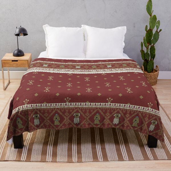 Item preview, Folk Art Dog and Geometric Pattern in Burgundy Gold designed and sold by overheadclick.