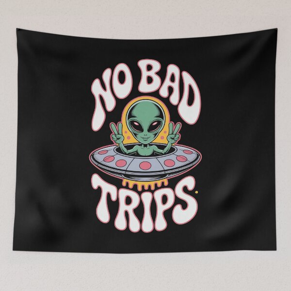 Item preview, Psychedelic Alien Poster – “No Bad Trips” Flying Saucer Retro Art designed and sold by ARTReMi.