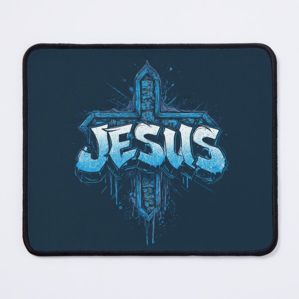 Item preview, Icy Blue Graffiti Cross Featuring the Name "JESUS" designed and sold by bAIryBarn.