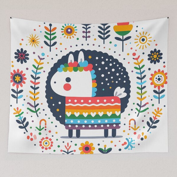 Item preview, Llama Piñata Rainbow Folk Circle - Scandinavian Folk Art by heidiannemorris © designed and sold by FOLK ART FUSION by heidiannemorris.
