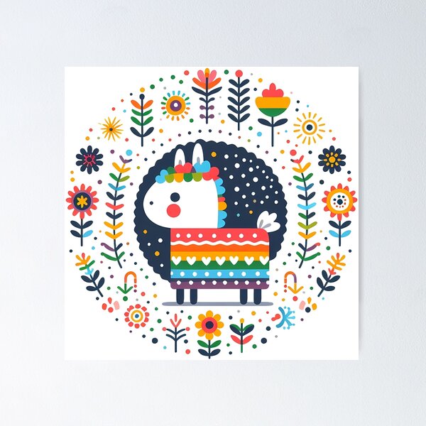 Item preview, Llama Piñata Rainbow Folk Circle - Scandinavian Folk Art by heidiannemorris © designed and sold by FOLK ART FUSION.