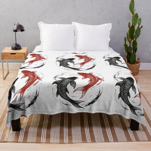 Item preview, Yin Yang Koi Fish in Red and Black with Water Swirl designed and sold by ArtfulWeave.