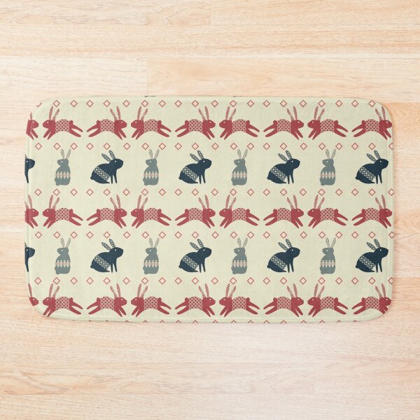 Item preview, Folk Art Rabbit Pattern in Burgundy Blue Beige designed and sold by overheadclick.