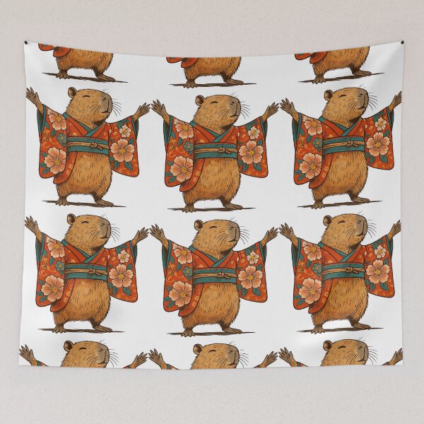 Item preview, Capybara in Kimono with Japanese Floral Patterns designed and sold by ArtfulWeave.