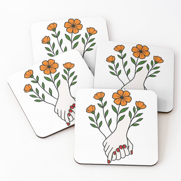 Item preview, Hand Holding with Blossoming Orange Flowers Design designed and sold by ArtfulWeave.