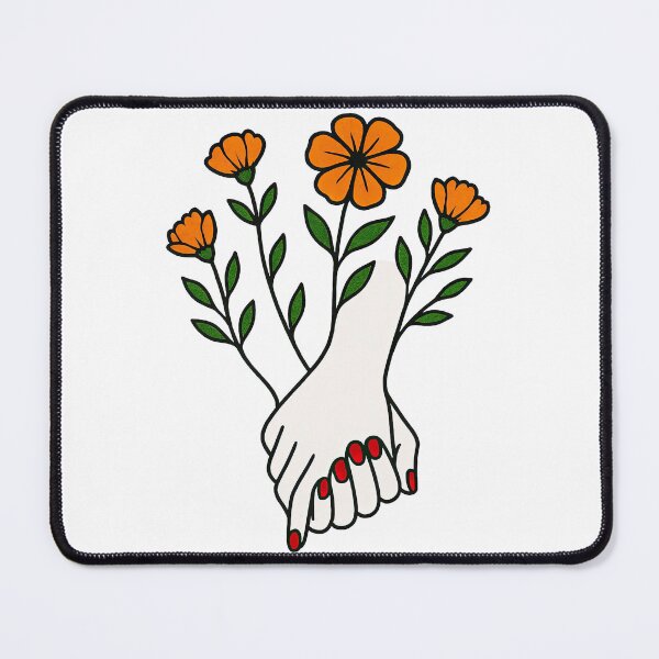Item preview, Hand Holding with Blossoming Orange Flowers Design designed and sold by ArtfulWeave.