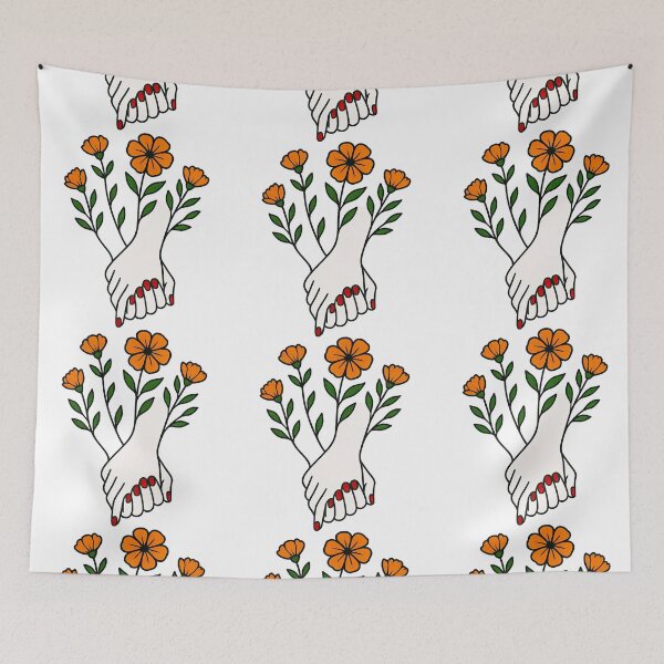 Item preview, Hand Holding with Blossoming Orange Flowers Design designed and sold by ArtfulWeave.