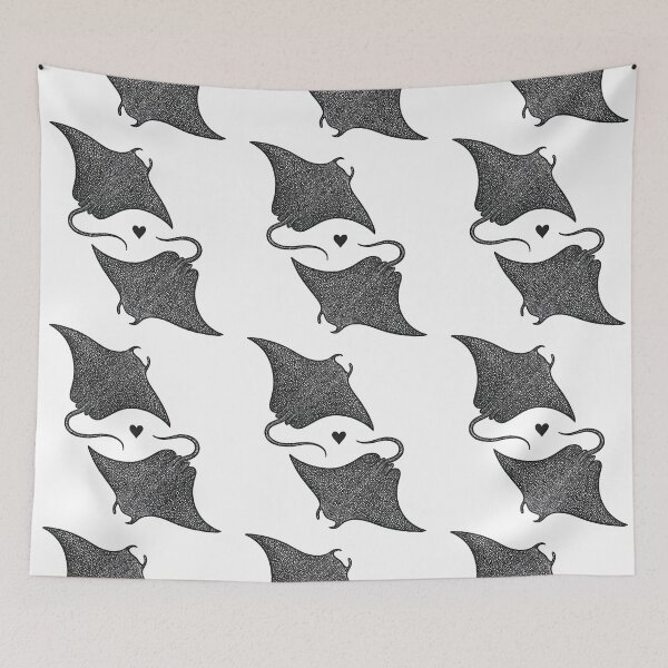 Item preview, Spotted Manta Rays Swimming in Love with Heart Detail designed and sold by ArtfulWeave.