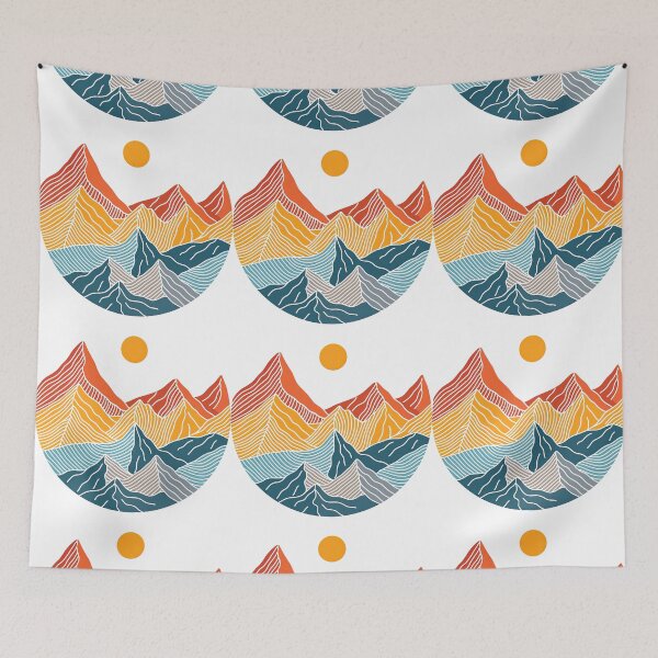 Item preview, Colorful Striped Mountain Landscape with Sun Graphic designed and sold by ArtfulWeave.
