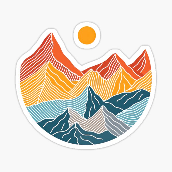 Item preview, Colorful Striped Mountain Landscape with Sun Graphic designed and sold by ArtfulWeave.