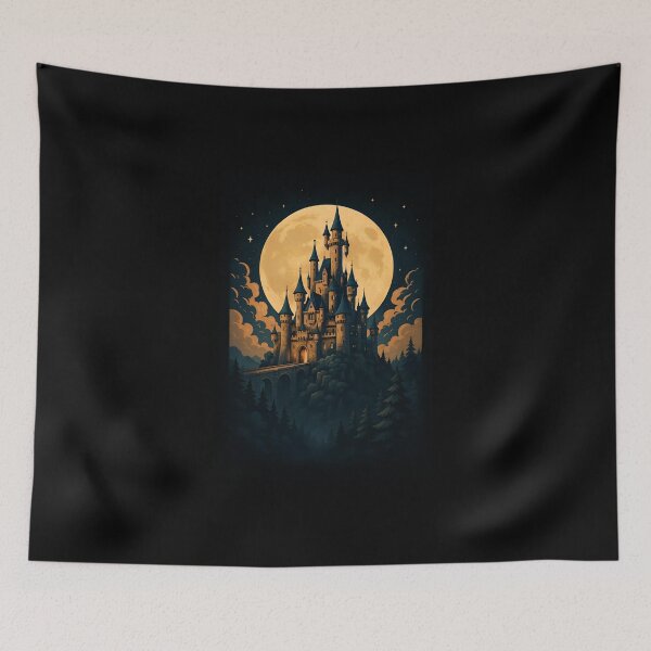 Item preview, Mystical Castle Under Full Moonlight Sky designed and sold by Amr Siam.